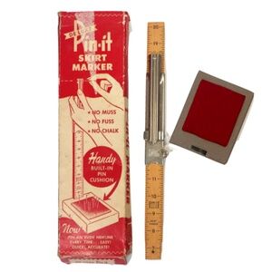 Vintage 1950's 18" Wood Ruler Steel Base De Luxe Pin-it Skirt Marker